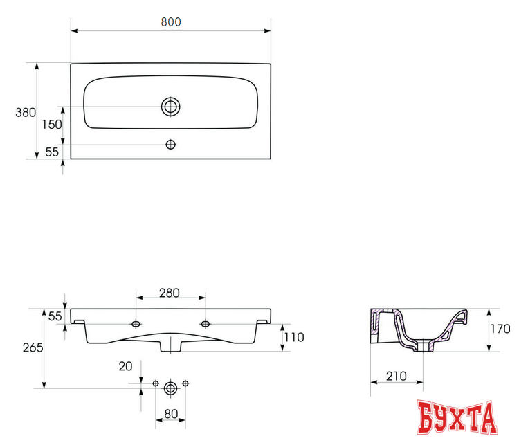 Умывальник Cersanit Moduo 80 Slim UM-MOD80SL/1 4
