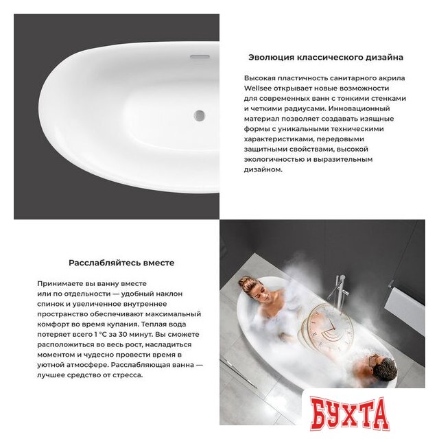 Ванна Wellsee Enjoy e Amedeo 175x83 23740101R (отдельностоящая ванна белый глянец, экран, ножки, сифон-автомат хром) 5