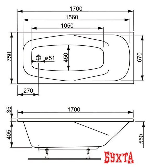 Ванна VagnerPlast Aronia 170х75 3