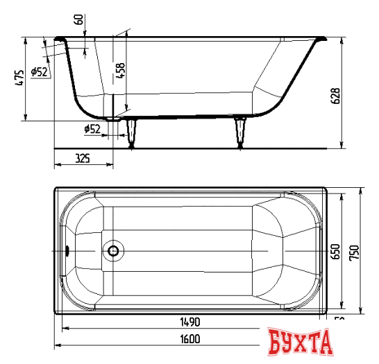 Ванна Универсал Ностальжи 160x75 3