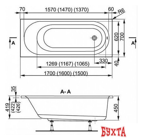 Ванна VagnerPlast Kasandra 170x70 (с каркасом и экраном) 2