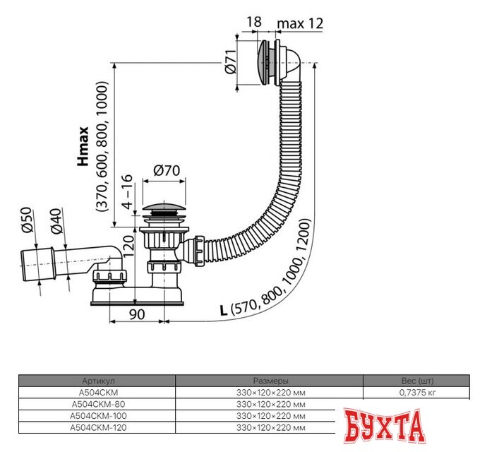 Сифон Alcaplast A504CKM-80 2