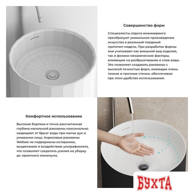 Умывальник Wellsee Chalice Perfection 230613000 (отдельностоящий, без отверстия под смеситель, матовый черный/глянцевый белый) 5