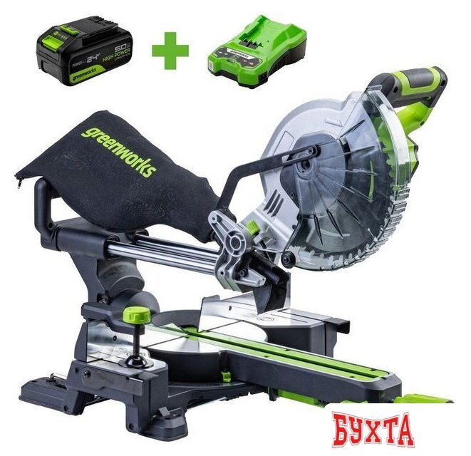 Торцовочная пила Greenworks GD24MS216 1501707UG (с 1-им АКБ)