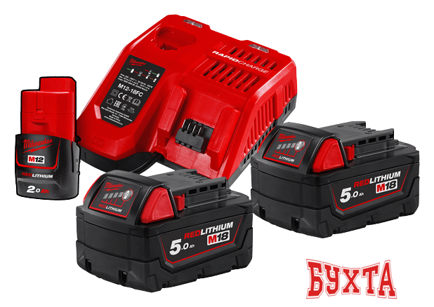 Аккумулятор с зарядным устройством Milwaukee M18 M18NRG-502 4933459217 (2 x 18В/5 Ач + 12В/2 Ач + 12-18В)