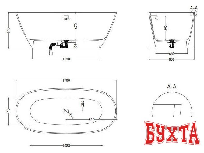 Ванна LoveForm Lofo 170x80 Solid Surface UM12122 (белый матовый) 5