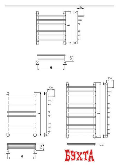 Полотенцесушитель Luxon F Ultra 120x50 (нижнее подключение) 3
