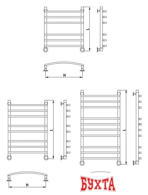 Полотенцесушитель Luxon R ultra T500 80x50 (боковое подключение) 3