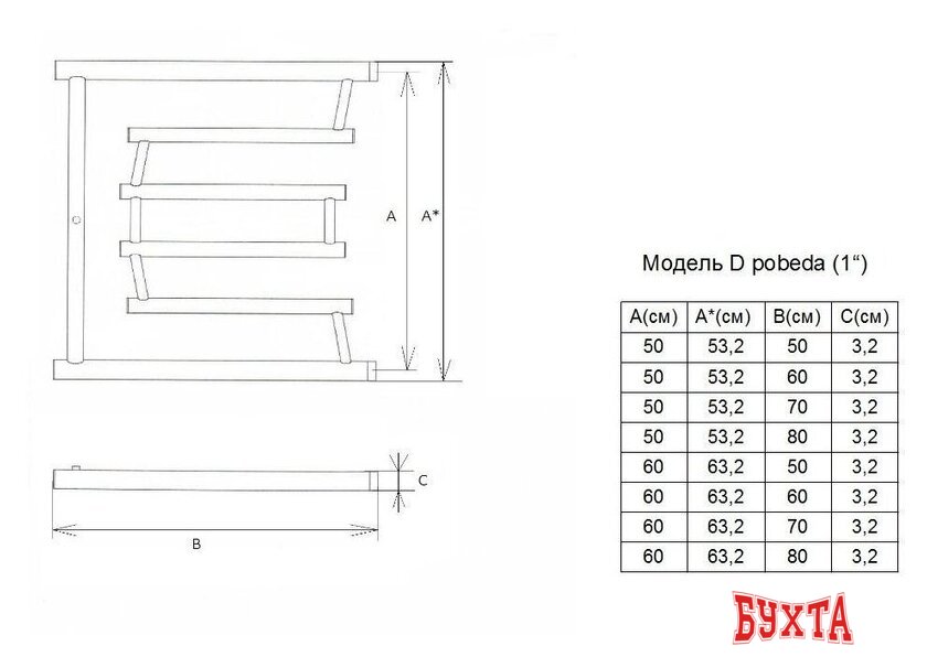 Полотенцесушитель Двин D Pobeda 50x70 4