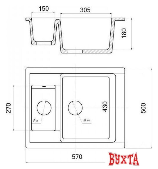 Кухонная мойка Wisent WQ580-26 (антрацит) 2