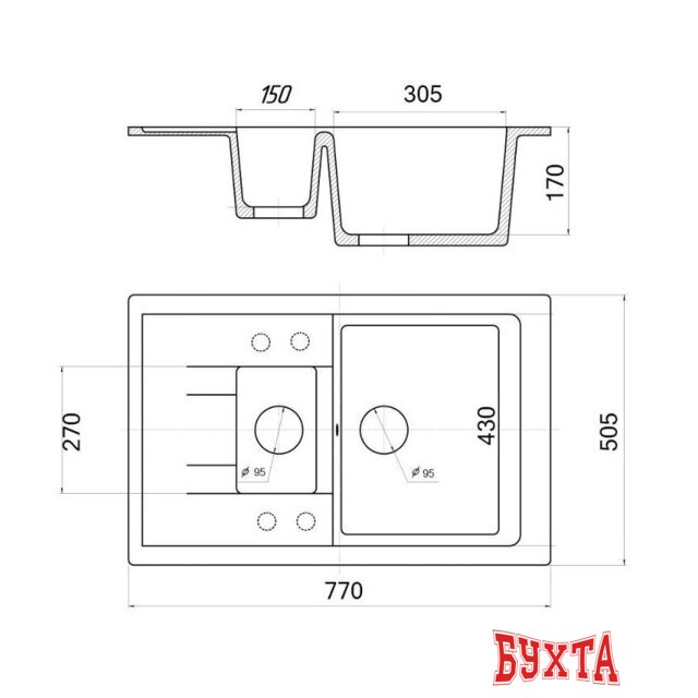 Кухонная мойка Wisent MWQ780-28 (белый) 2