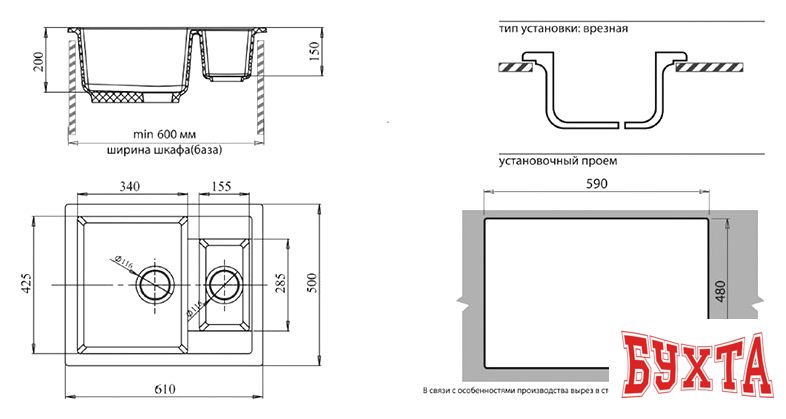 Кухонная мойка GranFest GF-Q610K (черный) 2