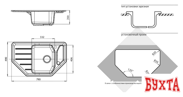 Кухонная мойка GranFest GF-C800E (черный) 2