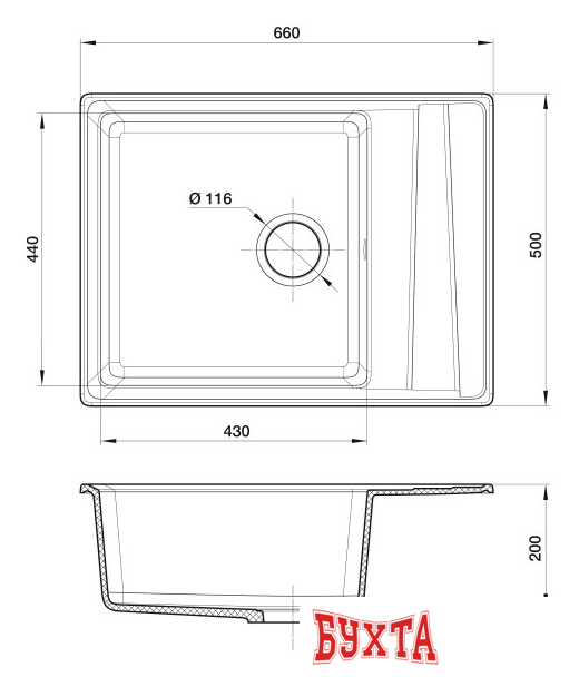 Кухонная мойка GranFest GF-LV-660L (черный) 4