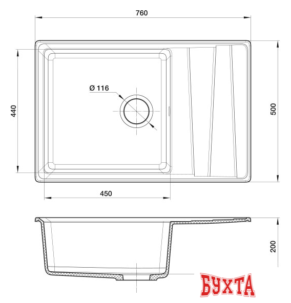 Кухонная мойка GranFest GF-LV-760L (песочный) 4