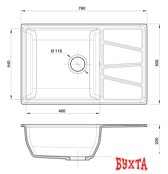 Кухонная мойка GranFest GF-V-780L (песочный) 4