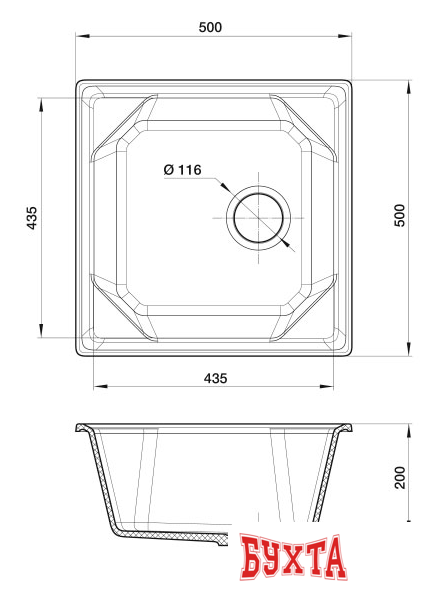 Кухонная мойка GranFest GF-U-500 (черный) 3