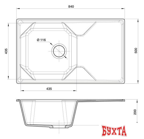 Кухонная мойка GranFest GF-U-840L (песочный) 3