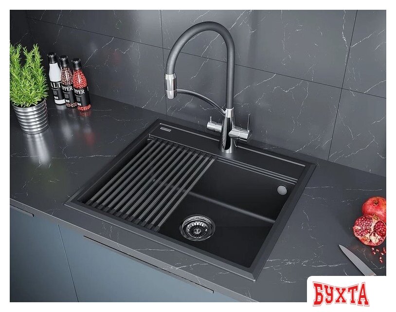 Кухонная мойка Paulmark Stepia 60 PM115951-BLM (черный металлик) 4