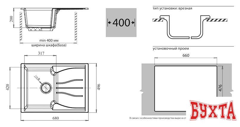 Кухонная мойка GranFest Standart GF-S680L (белый) 2