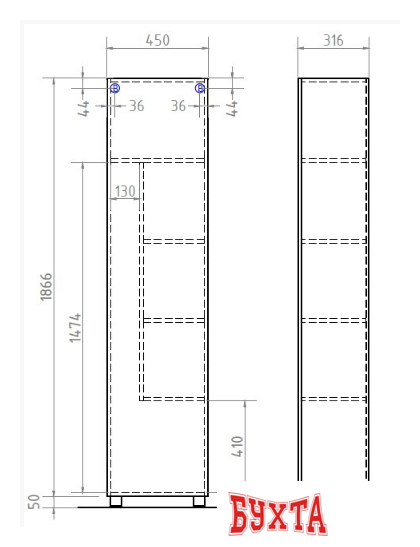 Мебель для ванных комнат Vigo Шкаф-пенал Geometry 450 (бетон) 3