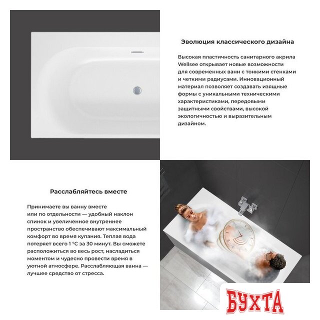 Ванна Wellsee Dream For More 181x90 23790103R (встраиваемая ванна белый глянец, сифон-автомат матовый черный) 3