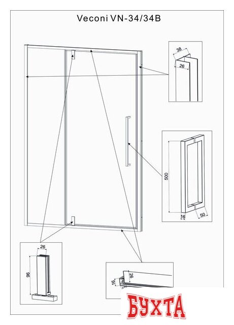Душевая дверь Veconi VN-34B VN34B-110-01-C7 5