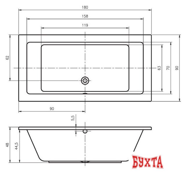 Ванна Riho Lusso 180x90 (с ножками) 2