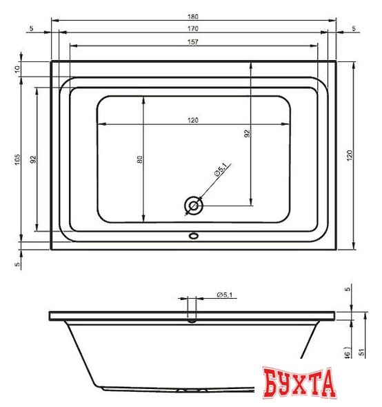 Ванна Riho Castello 180x120 (без ножек) 2