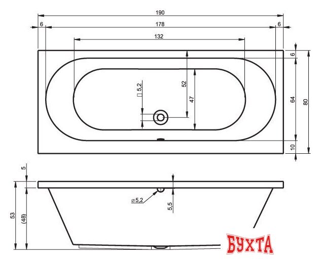 Ванна Riho Carolina 190x80 (без ножек) 2