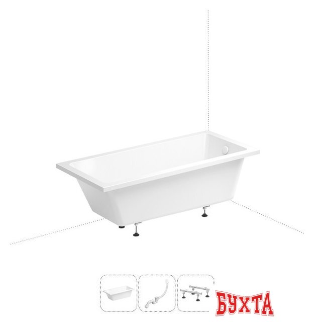 Ванна Wellsee FreeDom 180x85 231103006 (встраиваемая ванна белый глянец, ножки, сифон-автомат глянцевый белый)