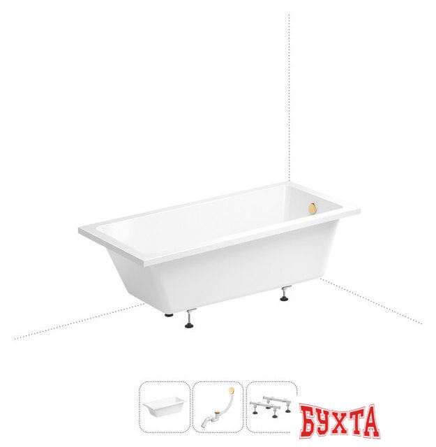 Ванна Wellsee FreeDom 180x85 231103008 (встраиваемая ванна белый глянец, ножки, сифон-автомат золото)