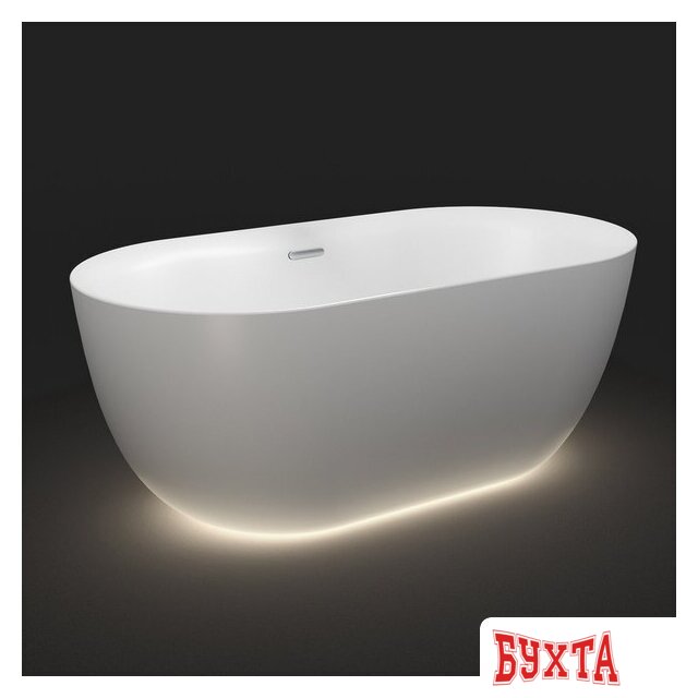 Ванна Wellsee Chic Riviera 149x78 23680401R (отдельностоящая ванна с подсветкой белый глянец, экран, ножки, сифон-автомат хром) 2