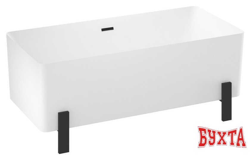 Ванна Wellsee FR.Euphoria 166x77,5 230101003 (отдельностоящая ванна белый глянец, экран, ножки матовый черный, сифон-автомат матовый черный) 2