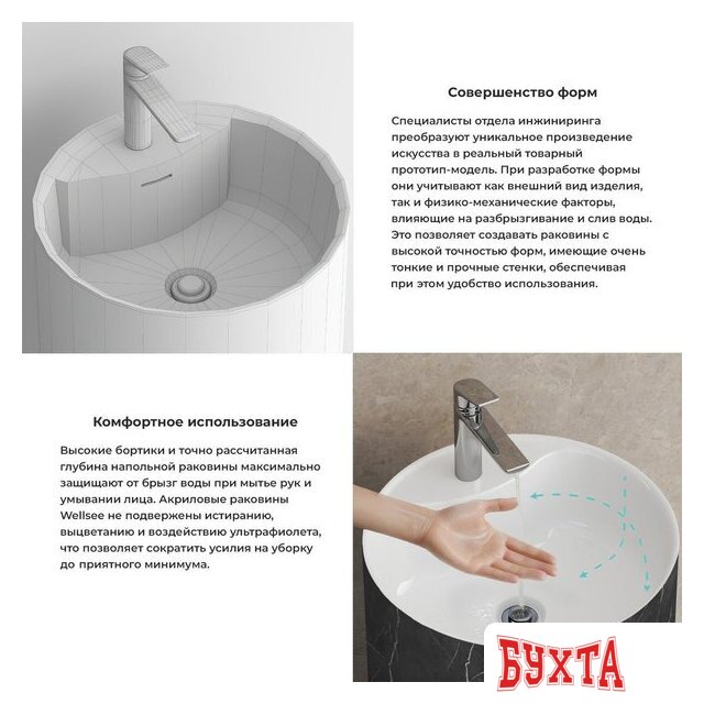Умывальник Wellsee Chalice Perfection 230624000 (отдельностоящий, с отверстием под смеситель, цвет матовый черный мрамор/глянцевый белый) 5