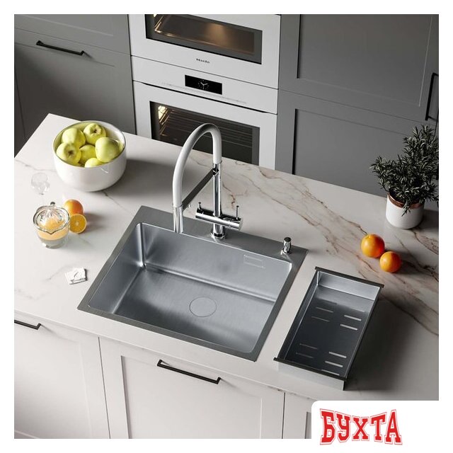 Кухонная мойка Roxen Simple 560220-55 сатин (с коландером и дозатором) 2