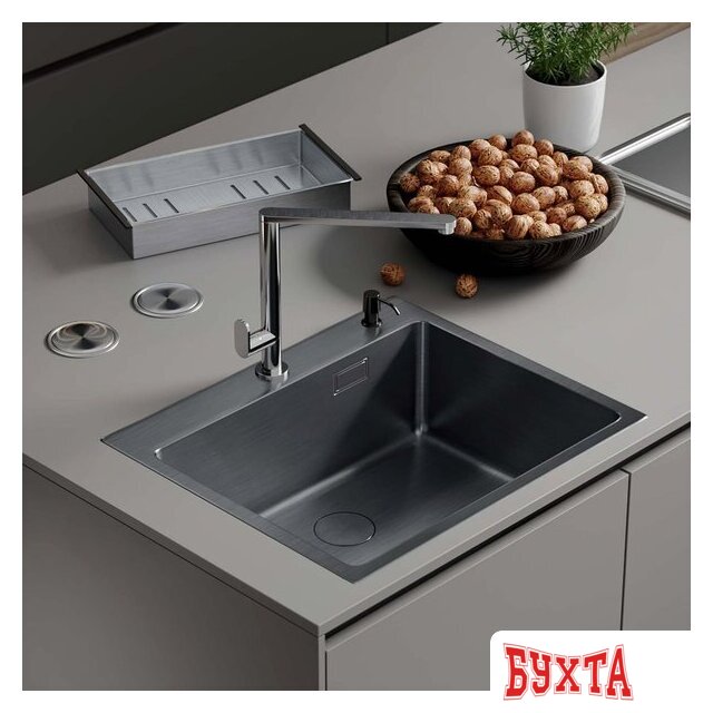 Кухонная мойка Roxen Simple 560220-55B PVD графит (с коландером и дозатором)