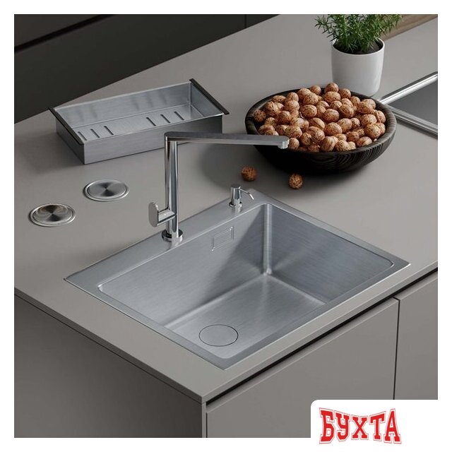 Кухонная мойка Roxen Simple 560220-60 сатин (с коландером и дозатором)
