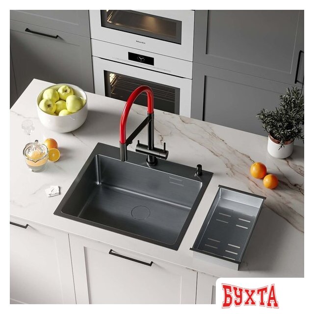 Кухонная мойка Roxen Simple 560220-60B PVD графит (с коландером и дозатором) 2