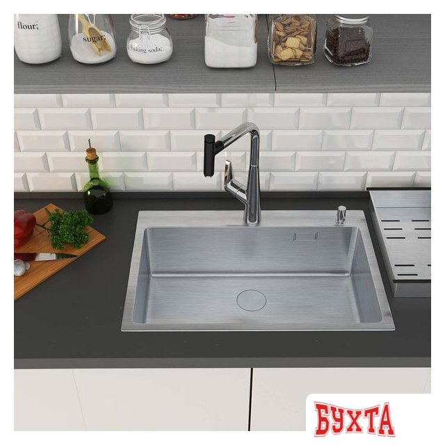 Кухонная мойка Roxen Simple 560220-70 сатин (с коландером и дозатором) 3