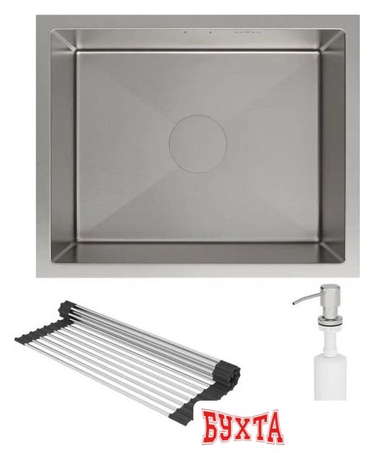 Кухонная мойка Roxen Uno 560210-54 под столешницу сатин/матовая поверхность (ролл-мат, дозатор, сифон) 3