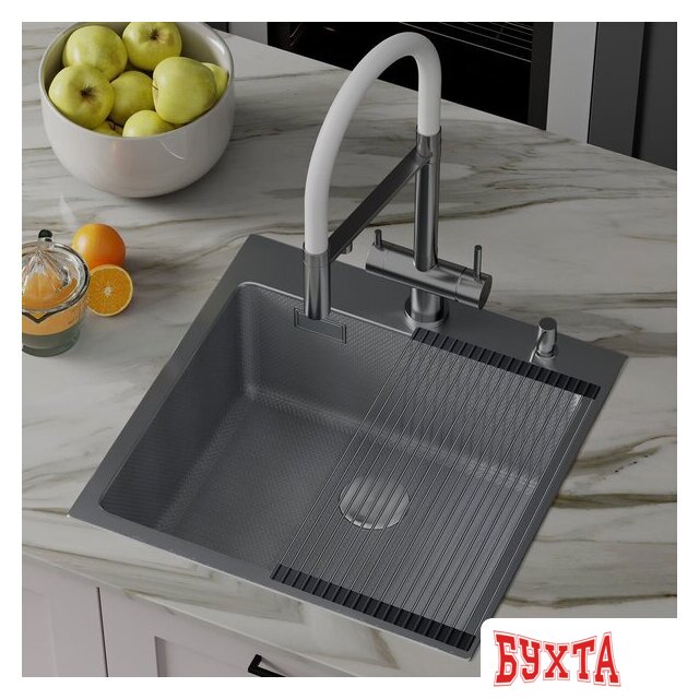 Кухонная мойка Roxen Snake 560220-45-S сатин/текстурная поверхность (с ролл-матом и дозатором) 3