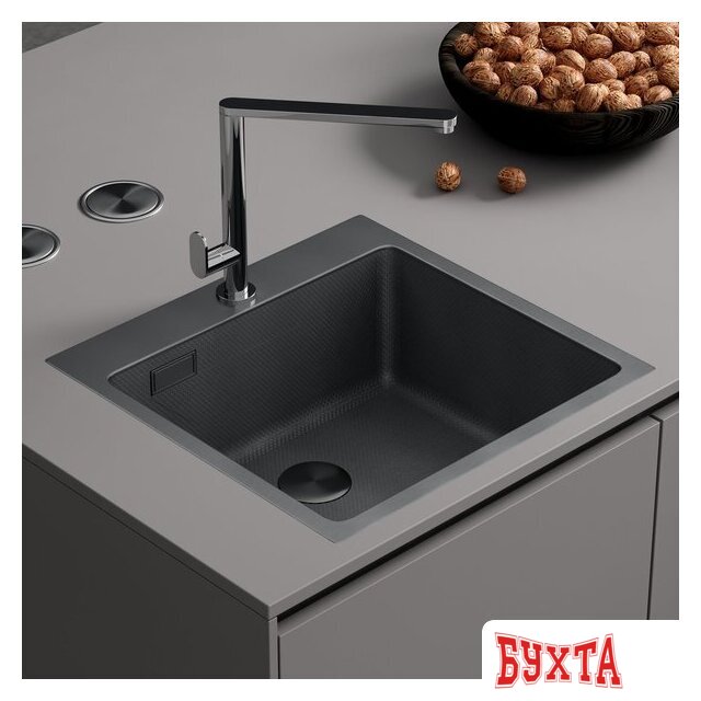 Кухонная мойка Roxen Snake 560220-50-BS (50*48) PVD графит/текстурная поверхность (с коландером и дозатором) 2