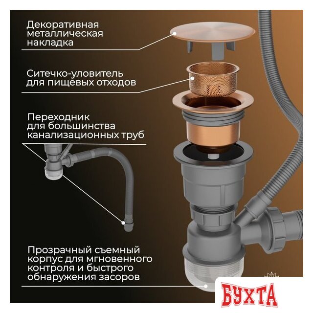 Кухонная мойка Roxen Uno 560210-54BR-V бронза/текстурная PVD покрытие (с ролл-матом и дозатором) 5