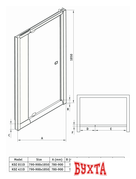 Душевая дверь Deante Zoom 90 KDZ 011D (хром/прозрачное) 2