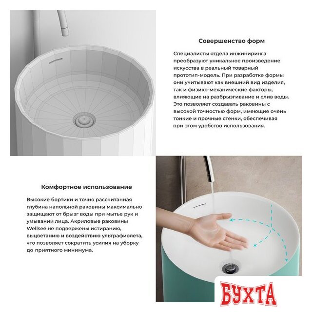 Умывальник Wellsee Chalice Perfection 230620000 (отдельностоящий, без отверстия под смеситель, цвет матовый светло-зеленый/глянцевый белый) 5