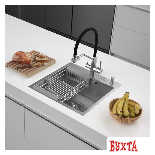 Кухонная мойка ARFEKA ECO AR мойка 500*500, коландер, дозатор SATIN DECOR MILLET GRAINS