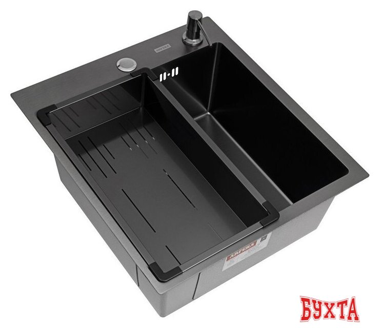 Кухонная мойка ARFEKA Eco AR мойка 450*500, коландер G, дозатор Black