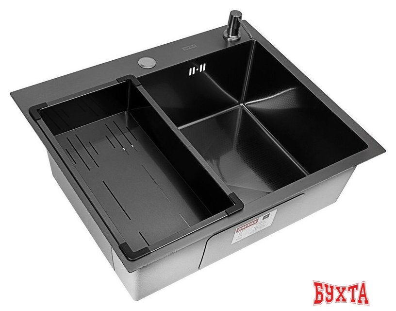 Кухонная мойка ARFEKA Eco AR мойка 600*500, коландер G, дозатор Black Decor