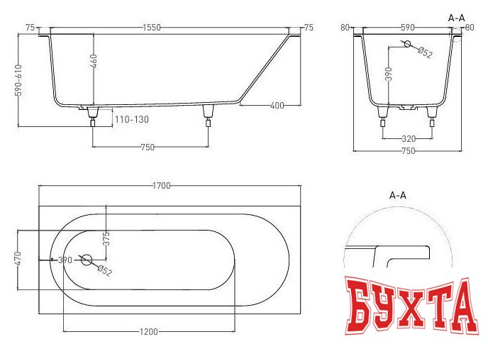 Ванна LoveForm Lofo 170x75 Gelcoat UM12212 (белый глянцевый) 5
